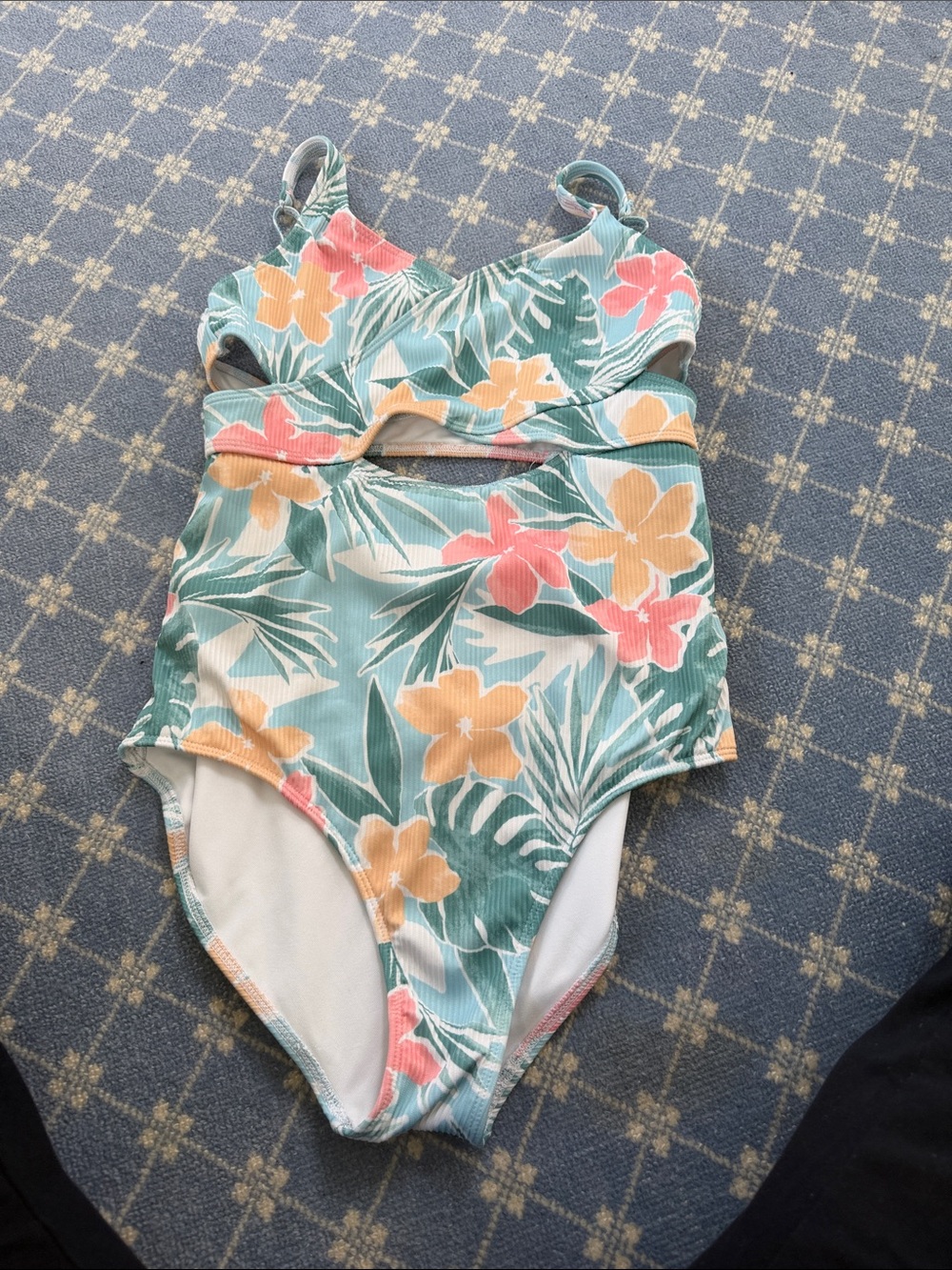 Abercrombie & Fitch Kids One-Piece Swimsuit - Teal with Yellow & Pink Floral